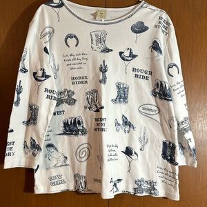 Jess & Jane XL 3/4 length sleeves western collage shirt.